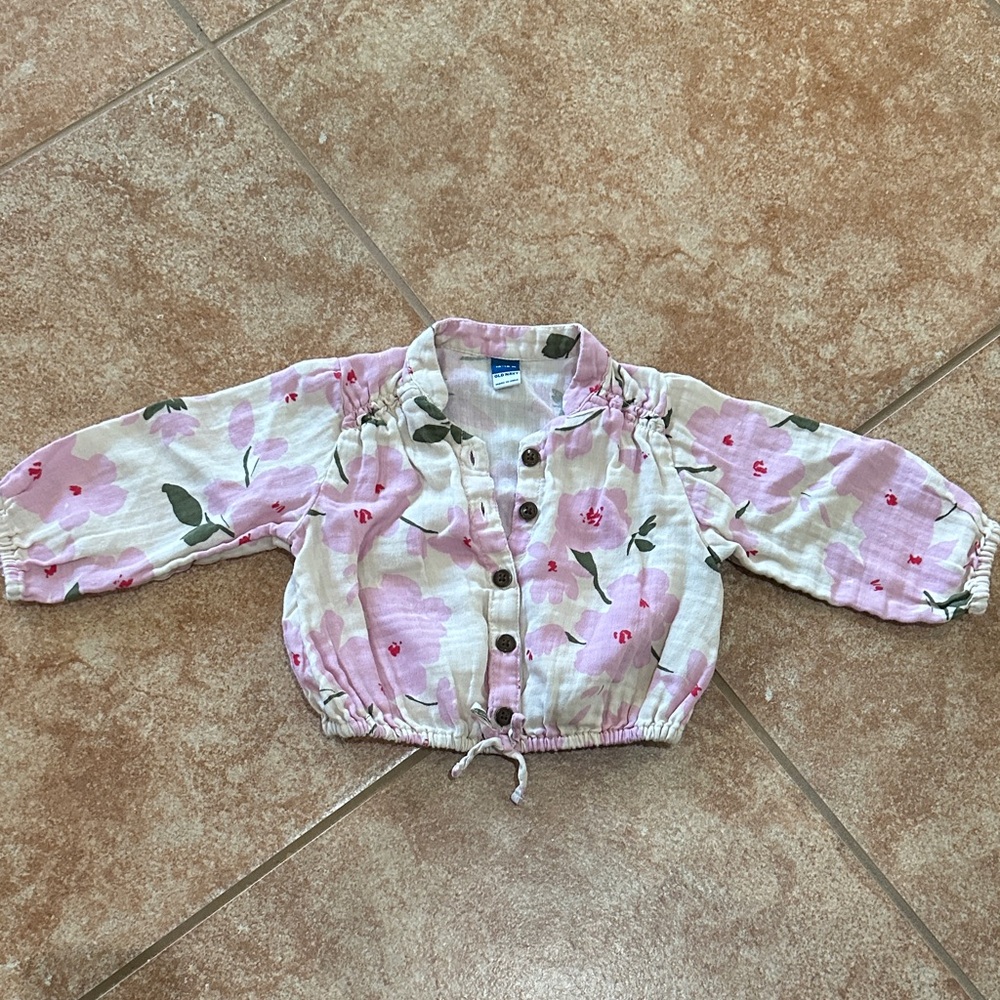 Floral Pink Girls 12-18 month button down shirt 100% cotton